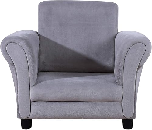 Miniatura 4 de Getifun Sillón individual tapizado para niños, pequeño sofá para tollder con marco de madera y terciopelo (gris)