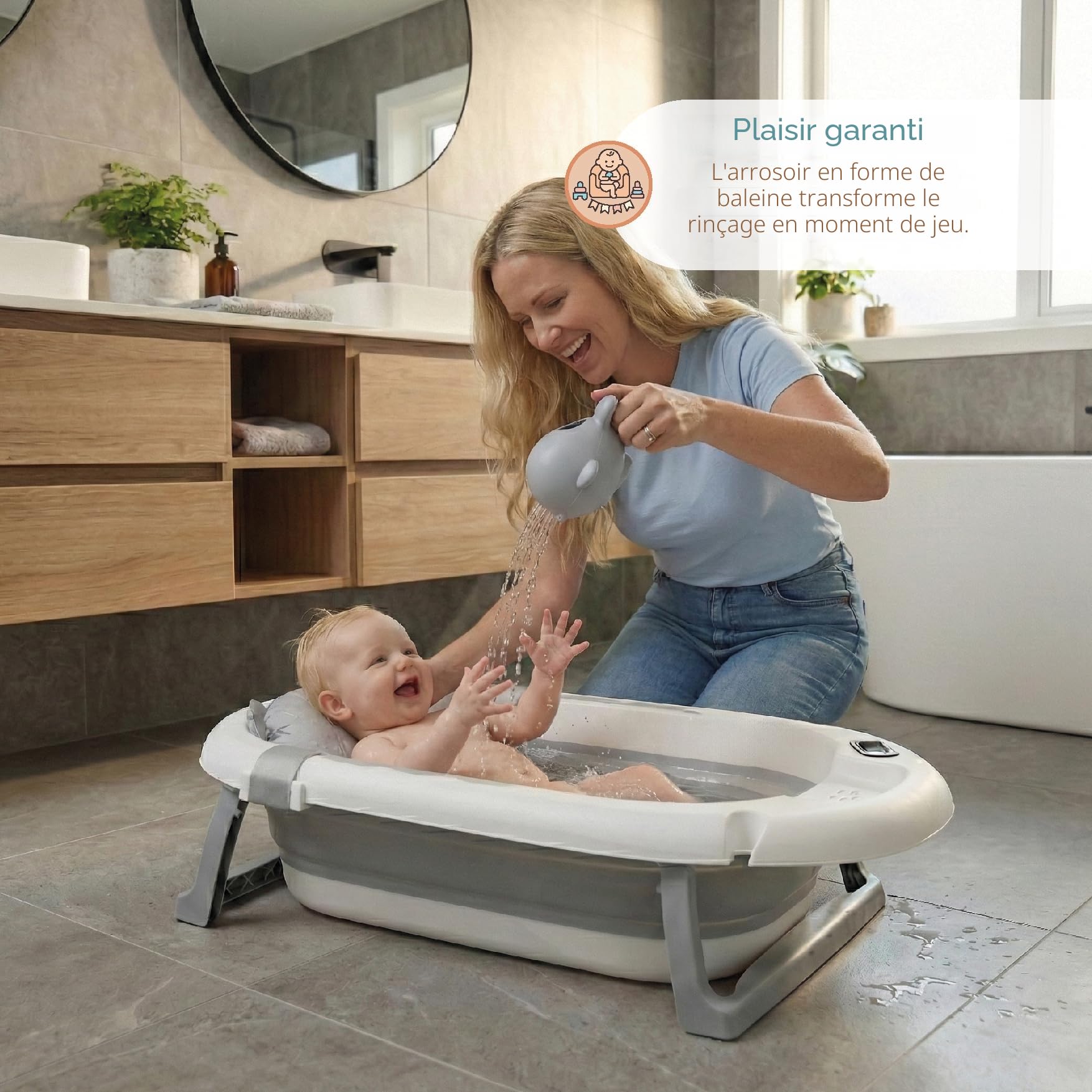 Buddy Baby Baignoire Pliable BébéSplash avec Contrôle de Température Coussin réducteur amovible Base antidérapante