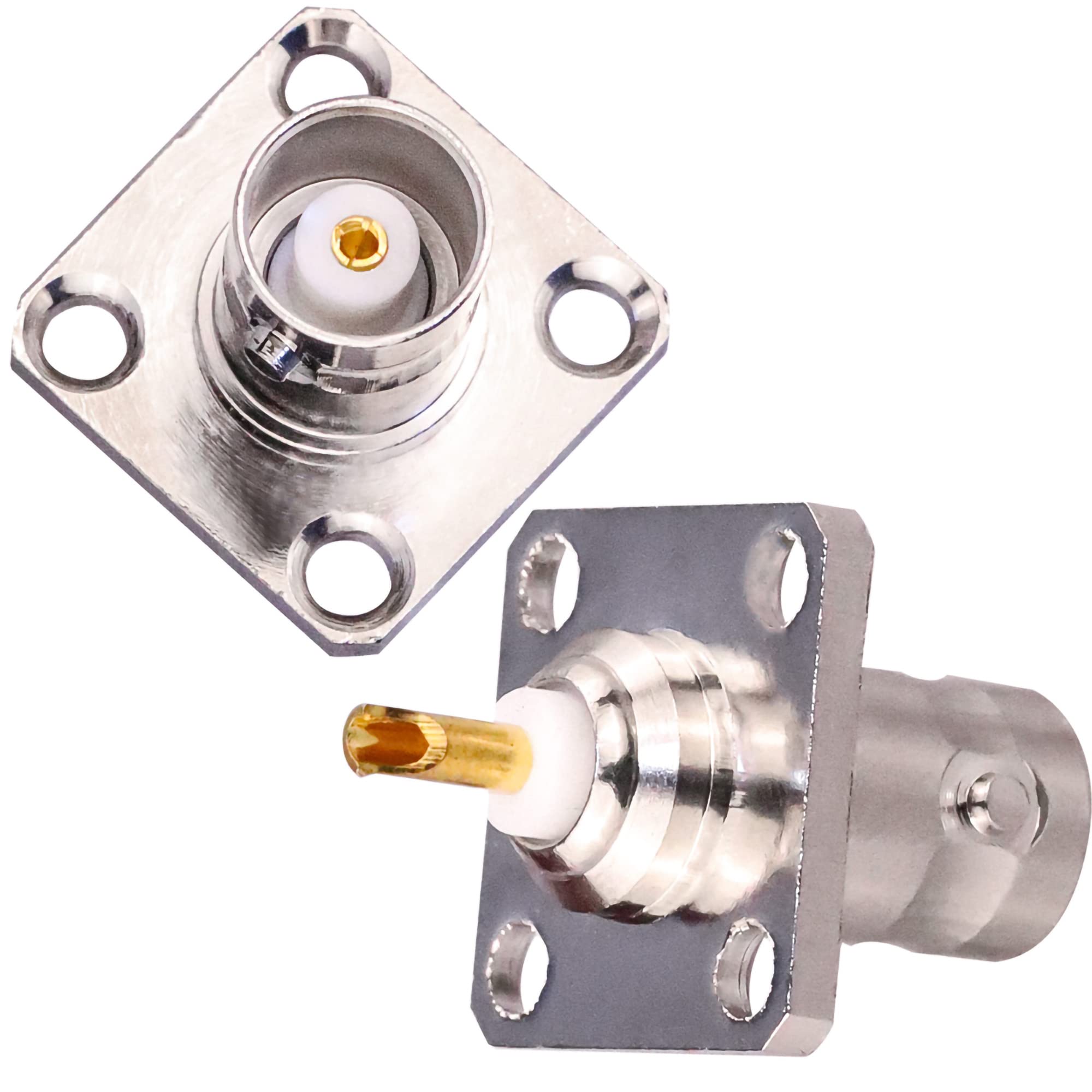 TUOLNK 2個 BNCメス 4穴 フランジ パネルシ ャーシマウント同軸 はんだ コネクタ 同軸ケーブル/無線LANデバイス用 の RF 同軸アダプタ コンバータ