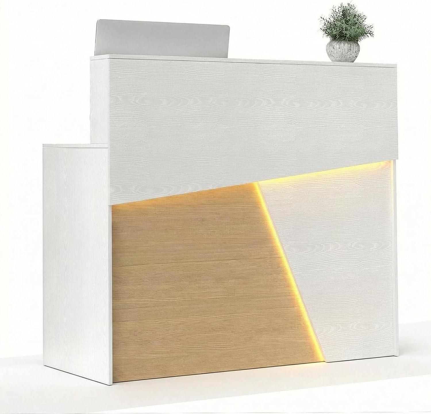 TUSY 42.2" H Modern Reception Desk - Small Front Desk with Adjustable LED Light, Reception Room Table with Built-in USB Outlet for Office Salon (47.2" W x 19.69" D x 42.2" H)