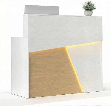 TUSY 42.2" H Modern Reception Desk - Small Front Desk with Adjustable LED Light, Reception Room Table with Built-in USB Outlet for Office Salon 47.2" W x 19.69" D x 42.2" H