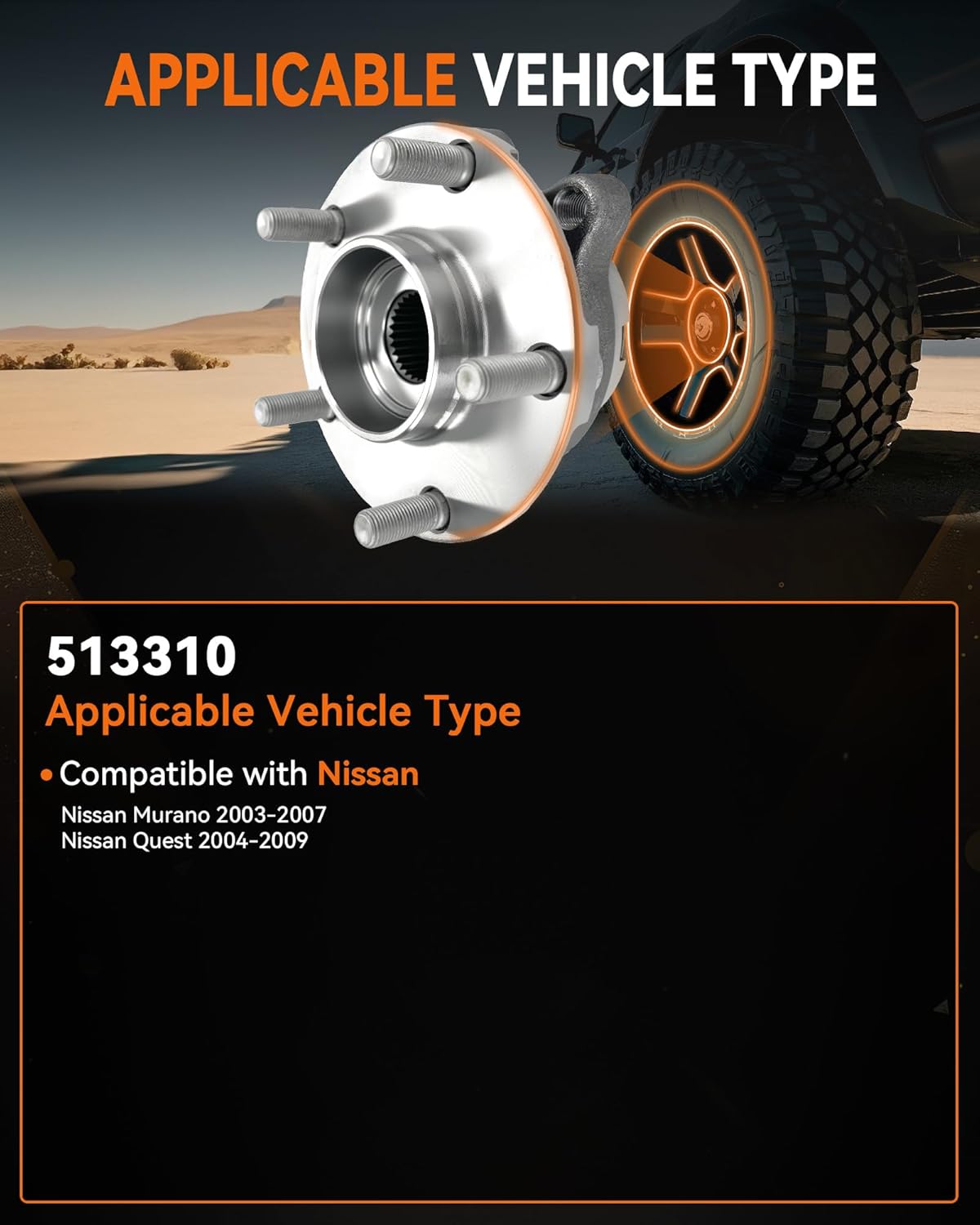 2Pcs 513310 Front Wheel Bearing Hub Assembly Compatible with Nissan Murano 2003-2007, Quest 2004-2009,w/ABS, 5 Lug - Image 3