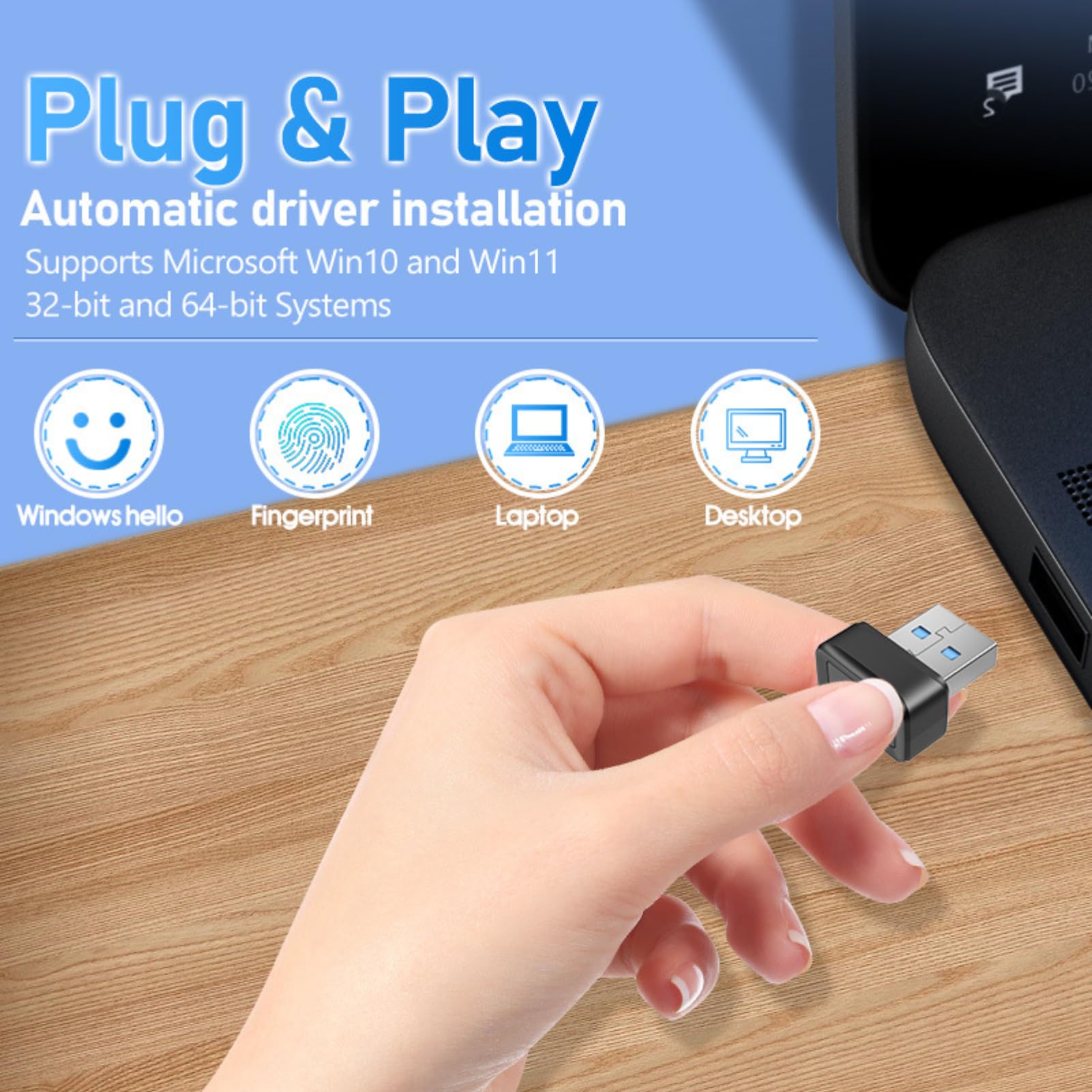 Mini Lecteur D' Digitales USB, Scanner Biométrique à Correspondance Rapide Tactile à 360 °, pour Scanner D' Digitales Hello, jusqu'à 10