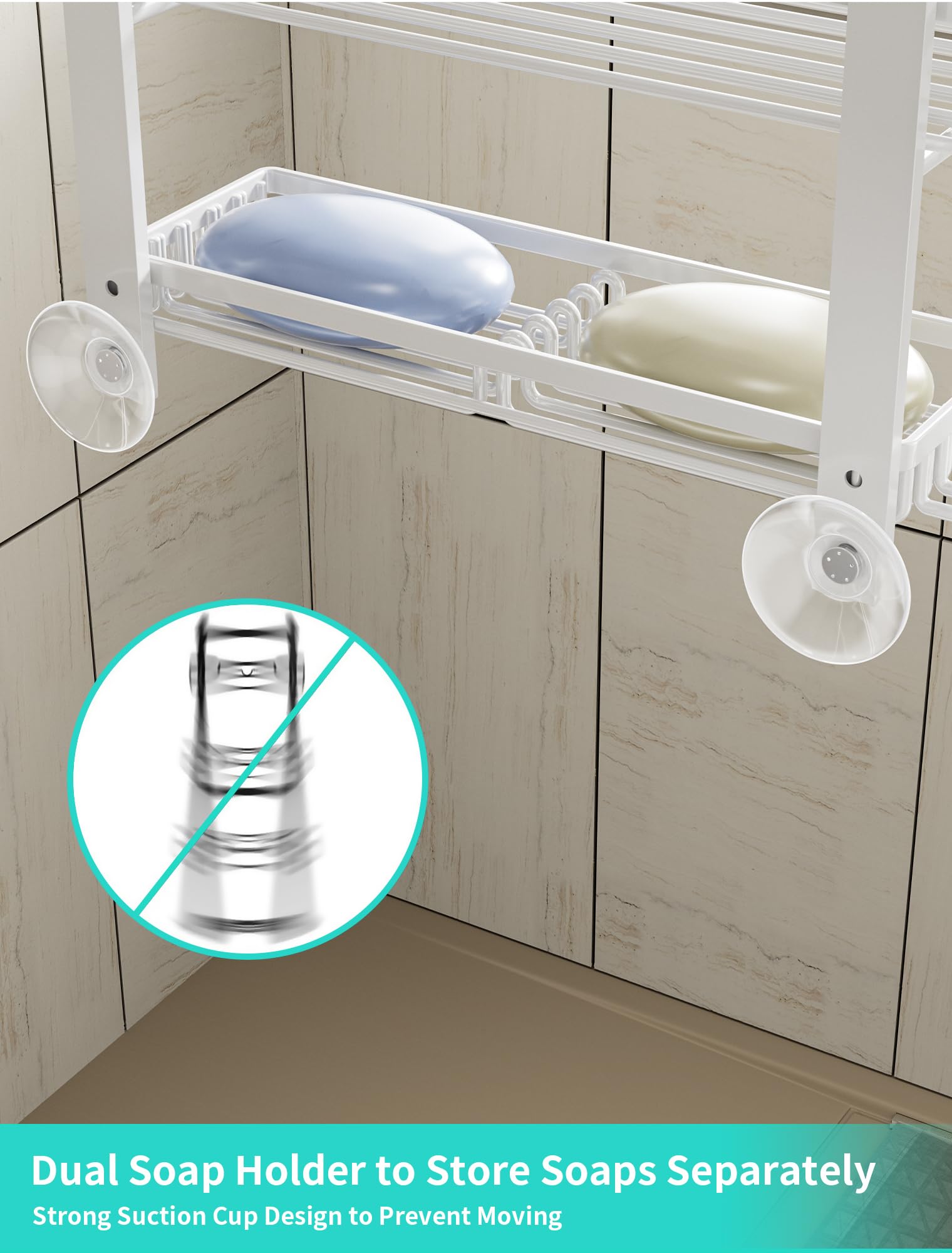 HapiRm Over The Door Shower Caddy, with 2 Soap Holders, 4 Tier Adjustable Hanging Shower Caddy Bathroom Shelf with 22 Hooks - Image 4