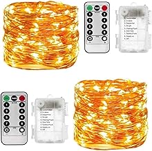 Battery Operated Fairy Lights with Remote Control, 2 Pack 33 Feet 100Led 8 Modes Copper Wire Battery Powered Fairy Lights Waterproof DIY for Bedroom Indoor Party Wedding Dorm Christmas Decor Warm