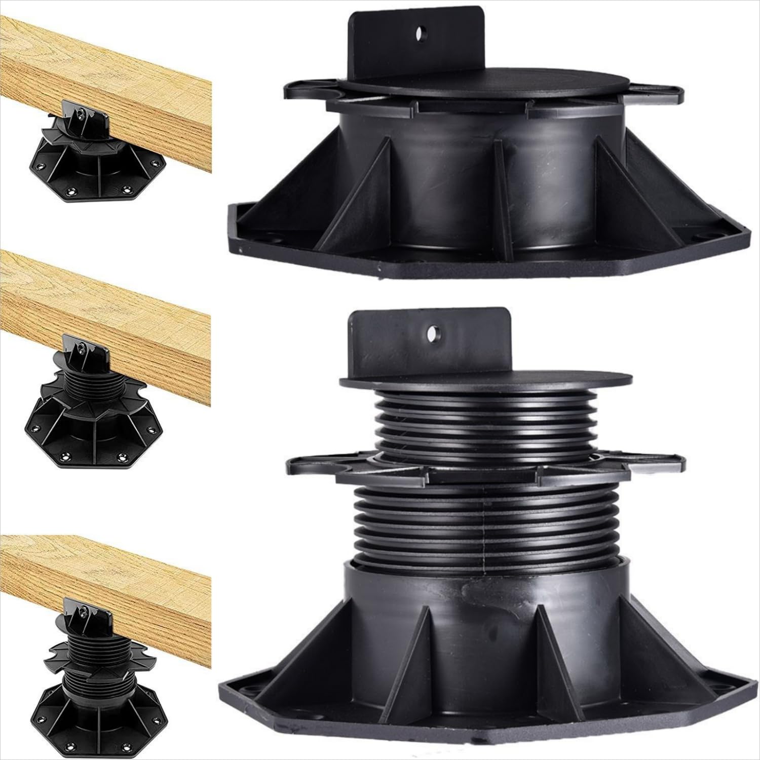 12Pack Adjustable Deck Support Pedestal Deck Foundation Base Support for Floating Deck Platform Deck Floor Height Adjustment Raising from 2-3/8"" to 5-1/2"", Black