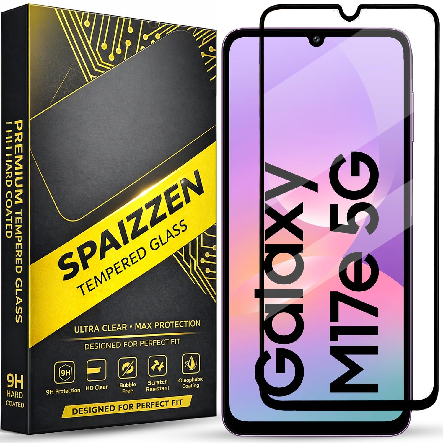 Military-Grade Tempered Glass Screen Protector Compatible for Samsung Galaxy M17e 5G / Samsung Galaxy M17e / M17E 5G with Edge to Edge Coverage and Easy Self Installation kit
