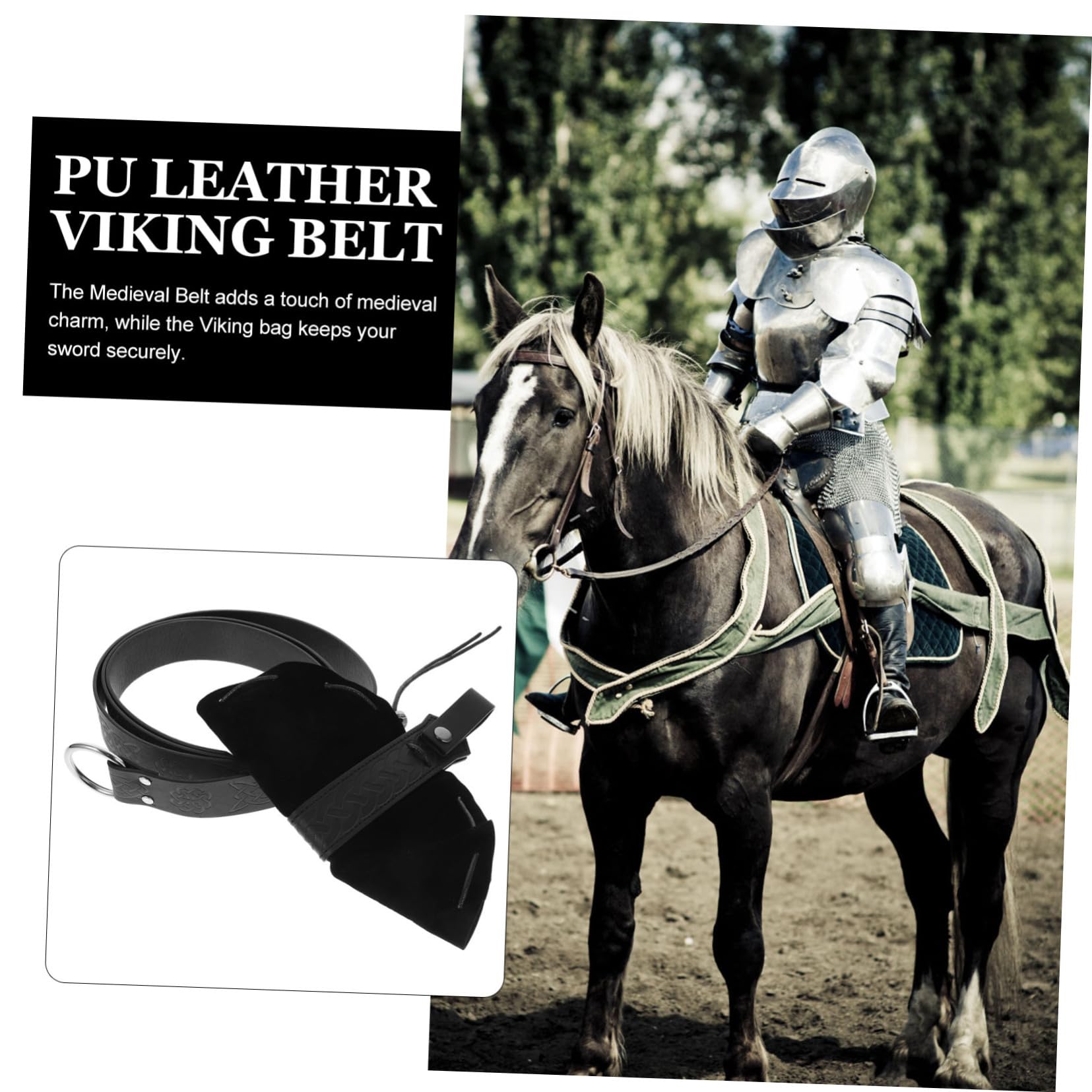 GAROZATION Viking Belt Pouch Renaissance Belt for Women Men's Cosplay Accessory Leather Bag Set Comfortable Black