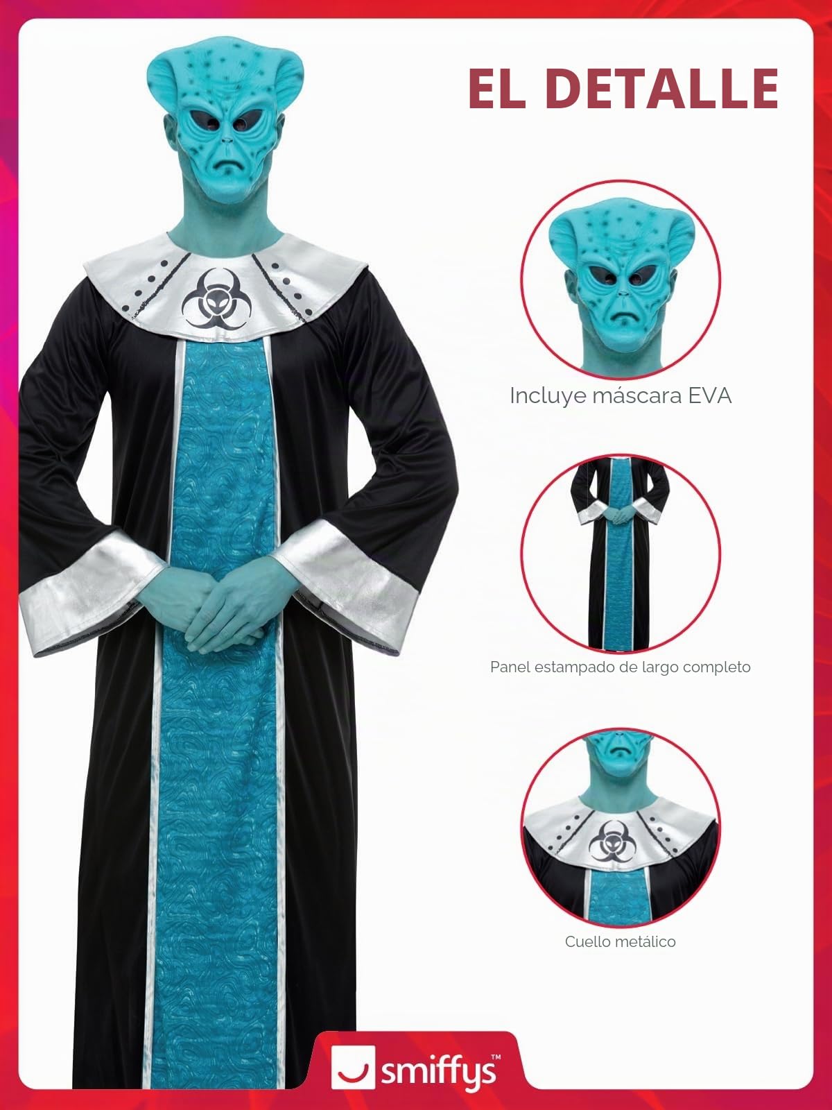 Smiffys Alien Lord Collection, azul con bata y máscara de EVA, disfraz espacial de Halloween, disfraces de alienígena