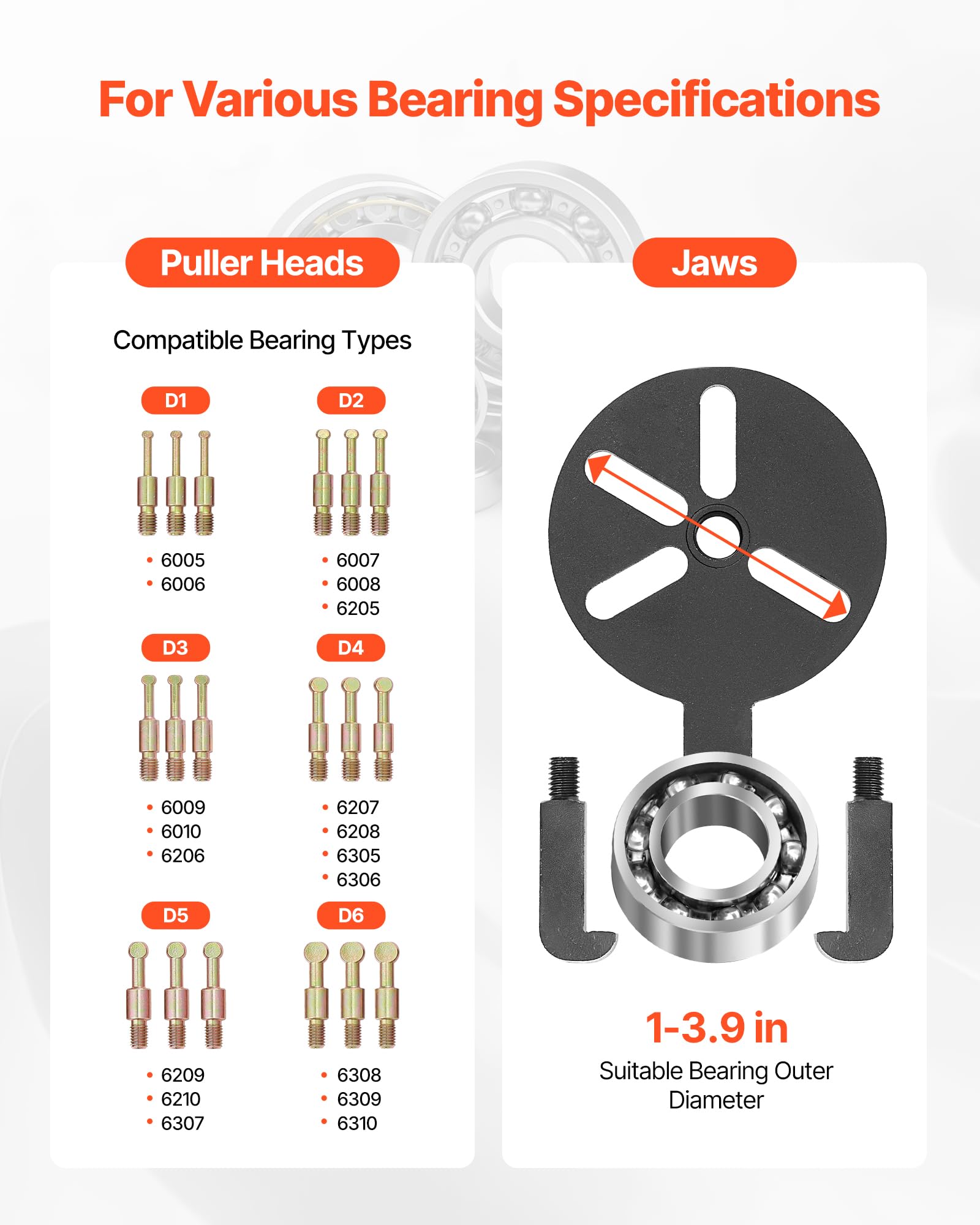 VEVOR Juego de Extractores Multifuncional de Rodamientos 36 en 1 para Rodamientos Internos y Externos, con Estuche Portátil Resistente y Resorte y un Vaso de 17 mm, 400 x 255 x 55 mm, Marrón