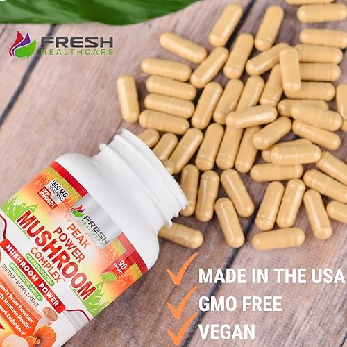 Miniatura 4 de FRESH HEALTHCARE Suplemento de hongos - Melena de león, Cordyceps, Reishi, cola de pavo y Shitake - Apoyo inmunológico y cerebral - Suplemento de