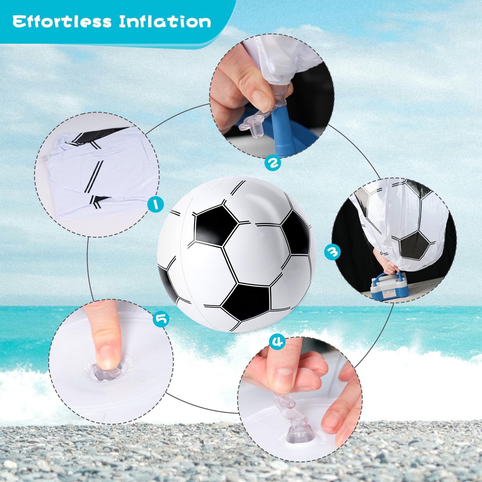 Pelota de playa de fútbol, pelota de fútbol inflable de 27 pulgadas para piscina de verano, juguete de juego de playa 4
