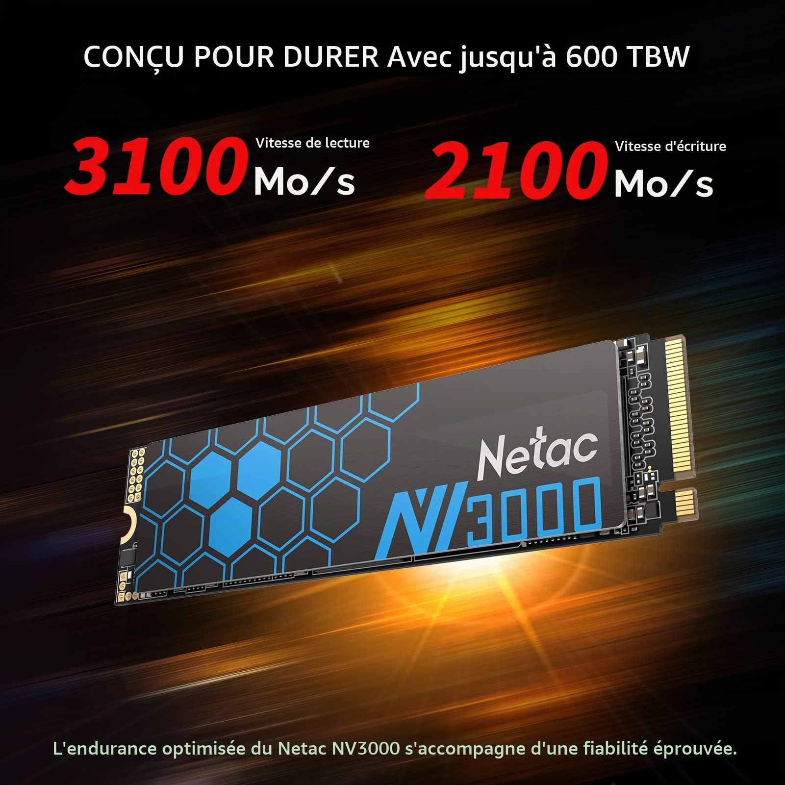 Netac NVMe SSD interne 250 Go M.2 2280 mm PCIe3.0 3D NAND avec dissipateur thermique, jusqu'à 3000/1400 Mo/s, pour PC Gamers, Chargement de jeux, bureau, NV3000