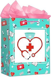 Nurse Gift Bags 13" Graduation Gift Bag with Tissue Paper and Greeting Card for Nurse Gifts for Women for Nurse Doctor Large Graduation Gift Bag with Nursing School Grads Medical School Graduate,Social Worker