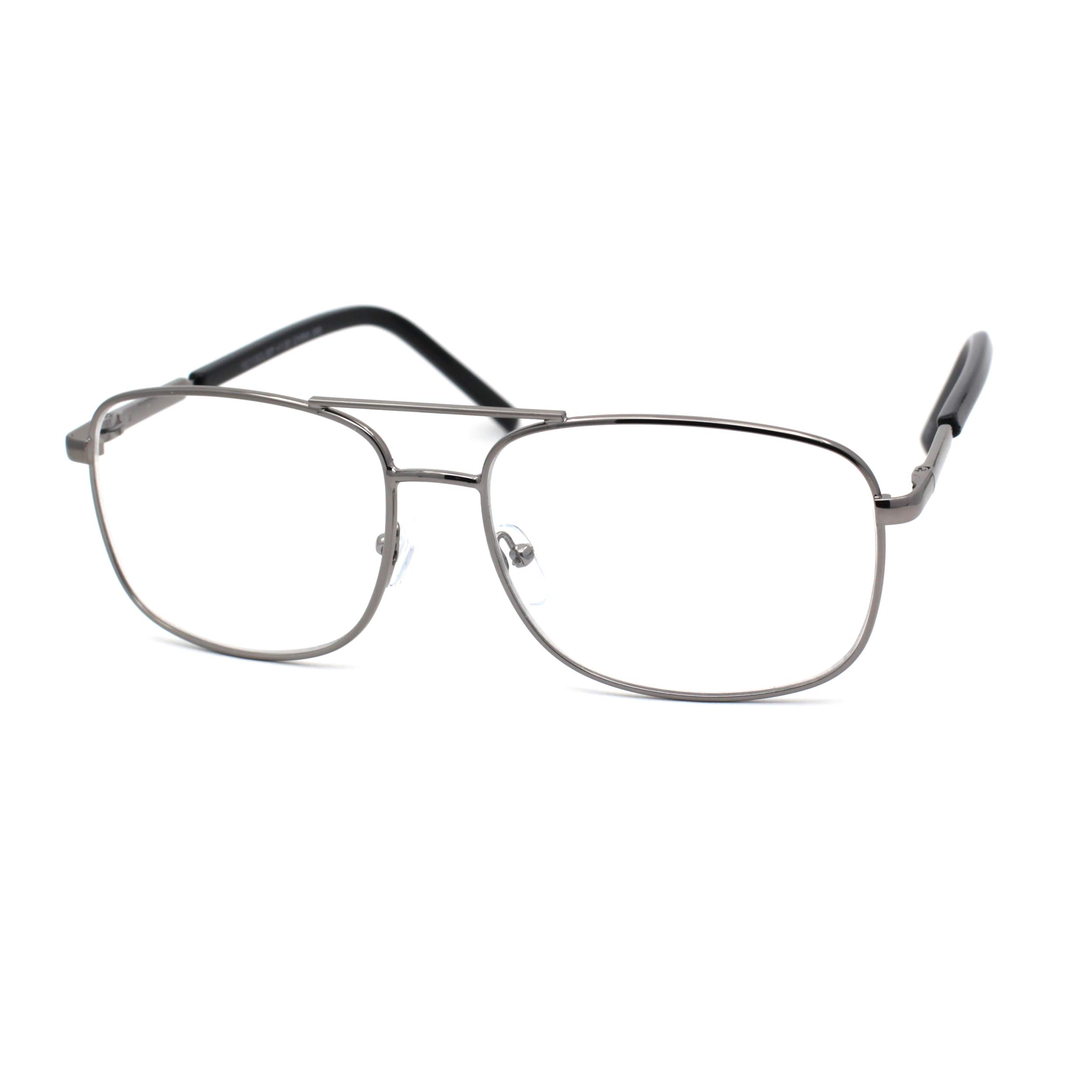 Classic Mens Spring Hinge Rectangle Officer Style Metal Rim Powered Reading Glasses +3.5 Silver