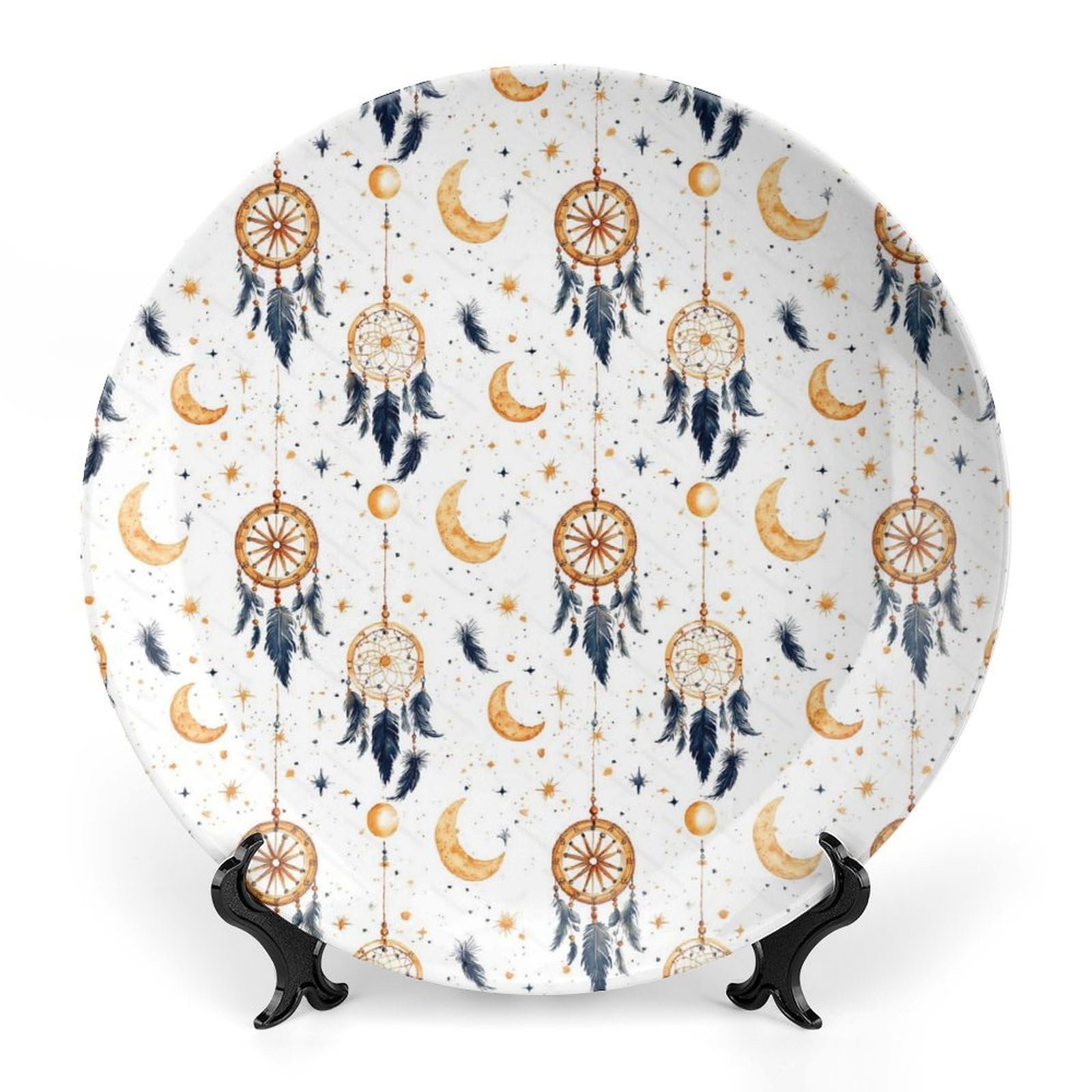 DULAHR Dreamcatcher Bone China Decorative Plate Ceramic Decorative Plate Home Wall Decor with Vertical Stand Decorative Plates