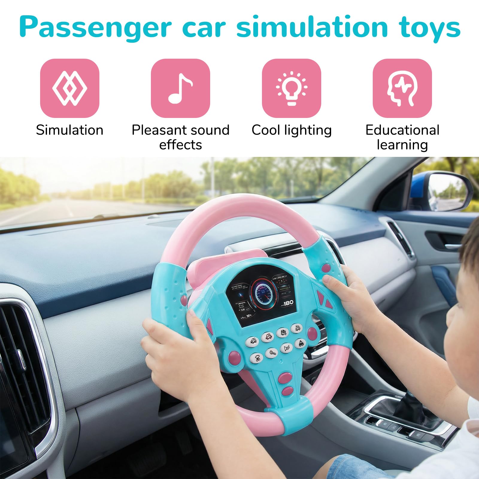 Lenkrad Kinder Spielzeug, Kinder Lenkrad für Auto, Interaktives Lenkrad Lernspielzeug mit Lichtern und Geräuschen, Lenkrad Spielzeug, Simulation im Auto für Rollenspiele und Geschenk