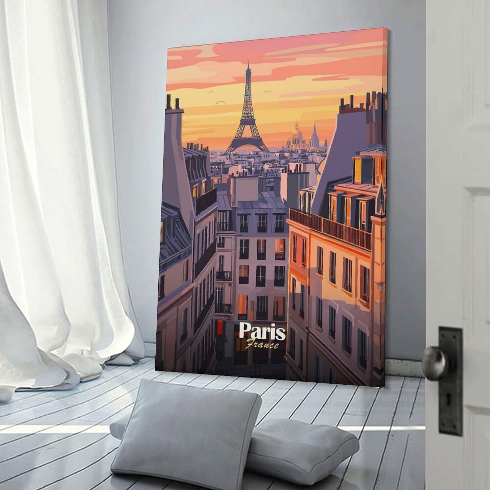 Junmoney Paris Sunset Skyline(2) Wall Art Print, 24x36inch(60x90cm), for Bedroom Decor, Cosy Corners Or Studios, Canvas Wall Decor for Personal Spaces