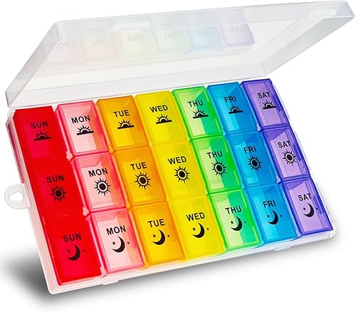 Organizador semanal de pastillas 3 veces al día, pastillero grande para 7 días, caja organizadora de medicamentos, contenedor de pastillas,