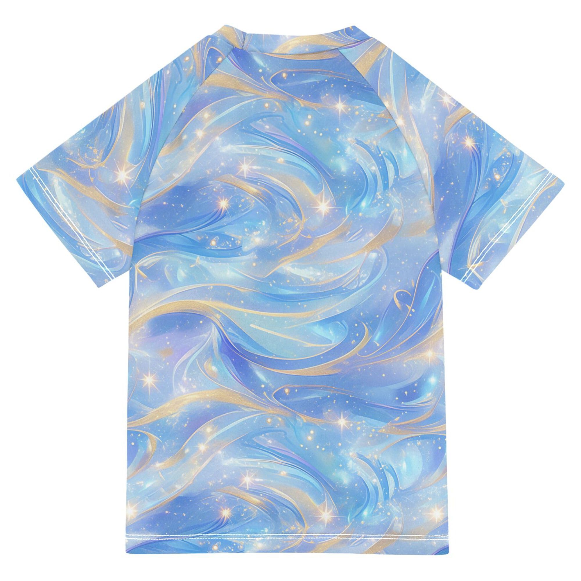 Liquid Blue Girls Bathing Suit Short Sleeves Rash Guard Girls Swimwears Football Shirt for Youth Boy 9-10Y