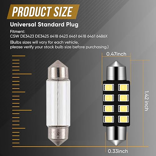 Miniatura 8 de Festoon - Bombilla LED de 1.535in, 2835 8SMD, Canbus sin errores, ajuste para interiores de cúpula, luces de mapa, luces de cortesía, luces de