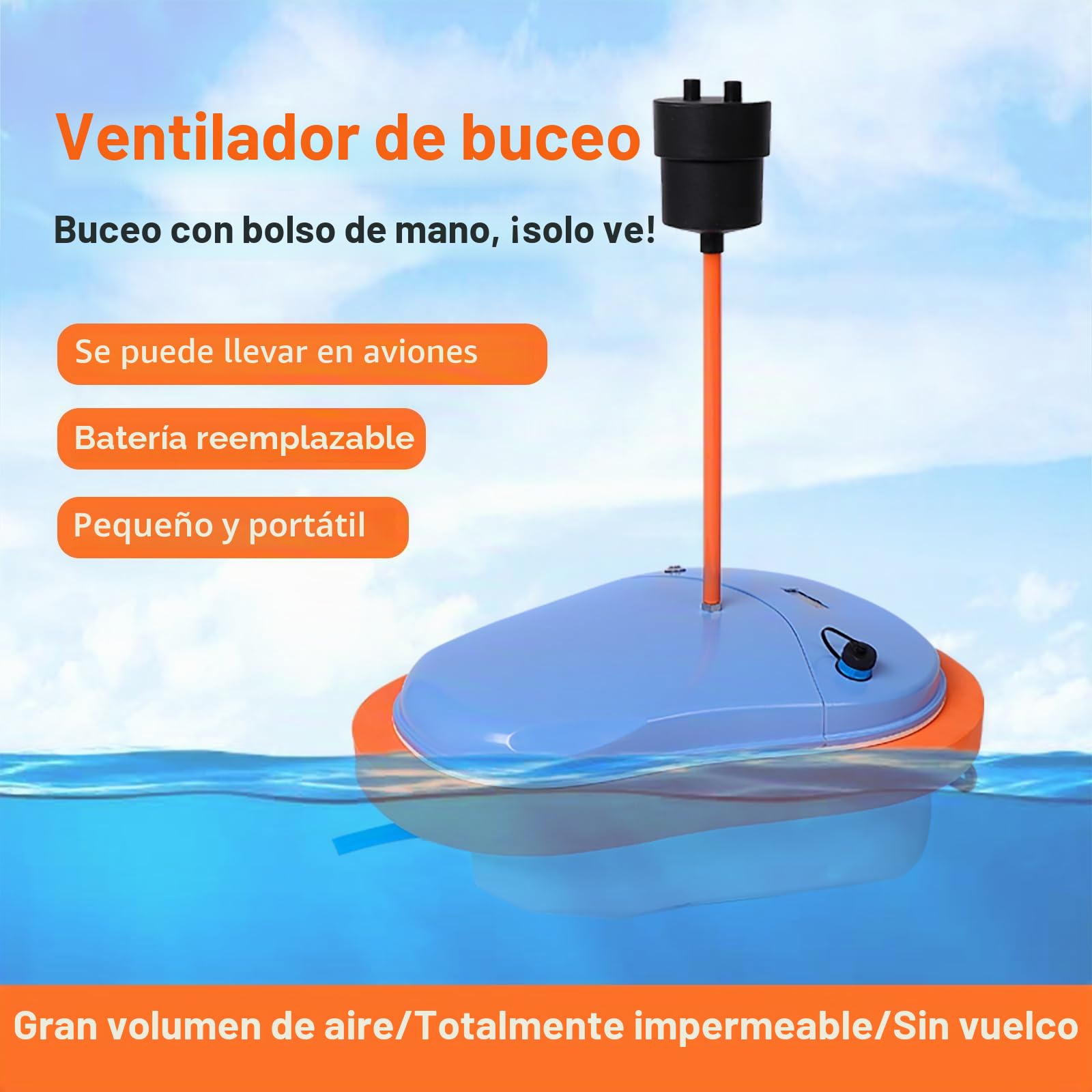 TUDIVING - Ventilador de Buceo, pulmones portátiles de Buceo, Dispositivo de respiración subacuática sin Tanque con regulador para Buceo recreativo, Pesca y esnórquel