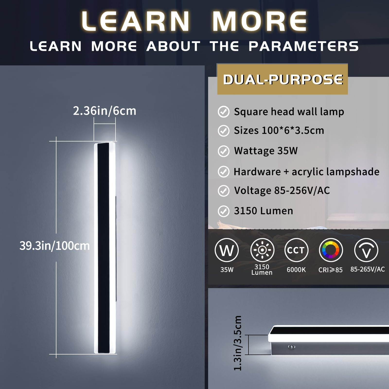 Mikeru 100cm Outdoor LED Wall Light - Image 2