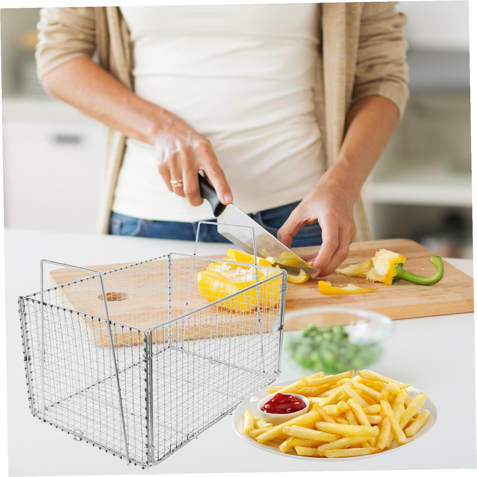 Cestello Pieghevole per Lavare Frutta e Verdura per Friggere in Acciaio Inossidabile Scolapasta Design Portatile per Cucina