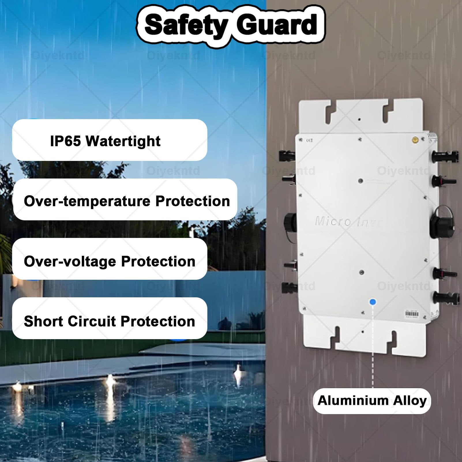 MPPT-Mikrowechselrichter, netzgekoppelter Solar-Mikrowechselrichter, WLAN-Steuerung, Selbstkühlung, wasserdicht (IP67), Aluminiumlegierung für Dach- und Außenmontage, Solarenergie Black-1800W
