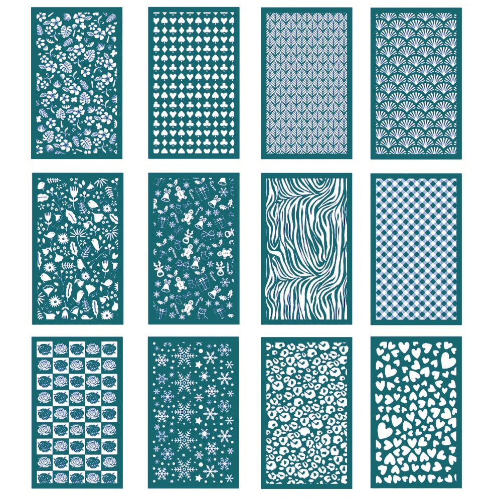 3PCS Screen Printing and 2Pcs Scrapers Polymer Clay Tools Silkscreen Print Kit, Reusable Silk Screen Stencils for Polymer Printing on Clay & Jewelry Earrings Decoration (Type 3)