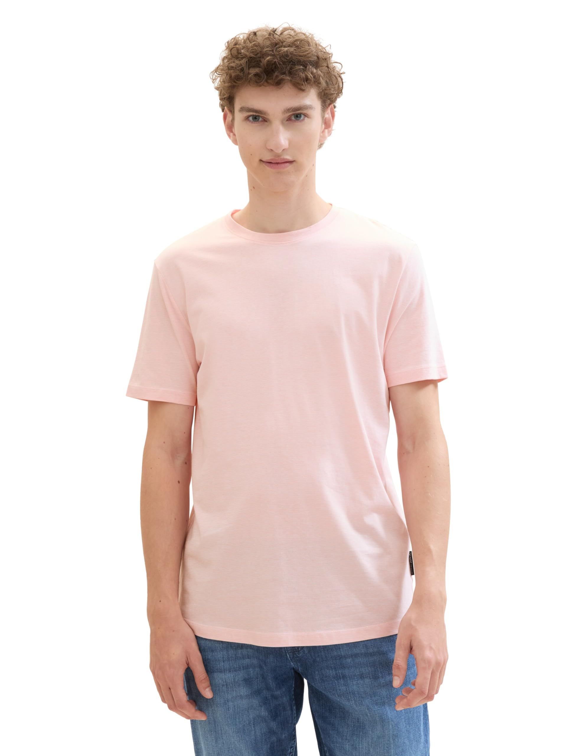 TOM TAILOR Denim Men's 1042050 T-Shirt, 35567-Coral White Yd Stripe, M