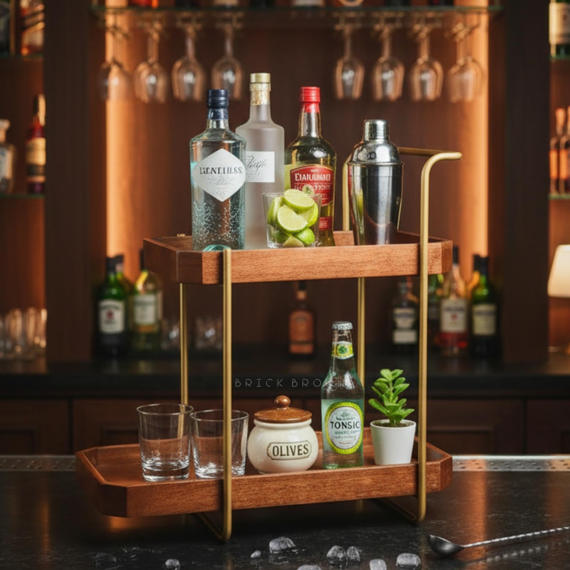 Brick Brown Handcrafted Premium Homeydo Organizer | Wooden Spice Rack | 2-Tier Kitchen Countertop | Cabinet Storage Shelf | Home Décor Display In Wood (18.0X10.6X18.1 Inch) - Tiered Shelf 4