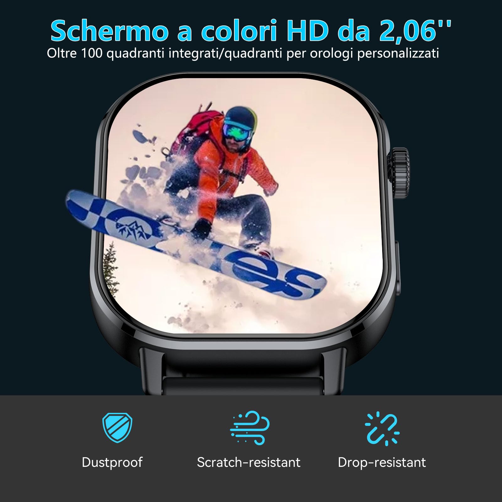 Jugeman Orologio Smartwatch GPS Uomo Donna, 2.06" AMOLED 5ATM Smartwatch con Chiamate, 110+Modalità Smart Watch con Contapassi/Sonno/Cardiofrequenzimetro, Sportivo Fitness Tracker per iOS Androd Nero