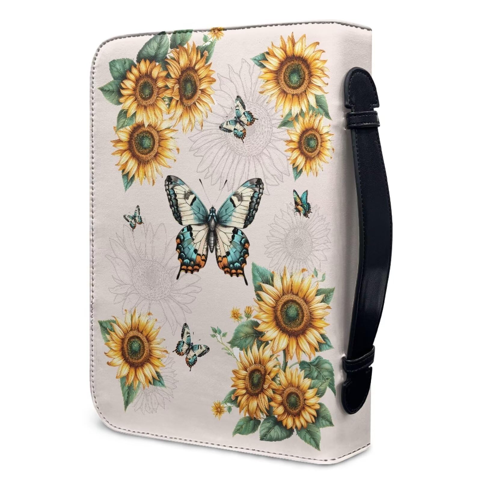 ZUXONGSY Sunflower Butterfly Print Bible Case For Women Believe Hope Faith Love Lightweight Leather Bible Cover Sturdy Handle Bible Protective Detachable