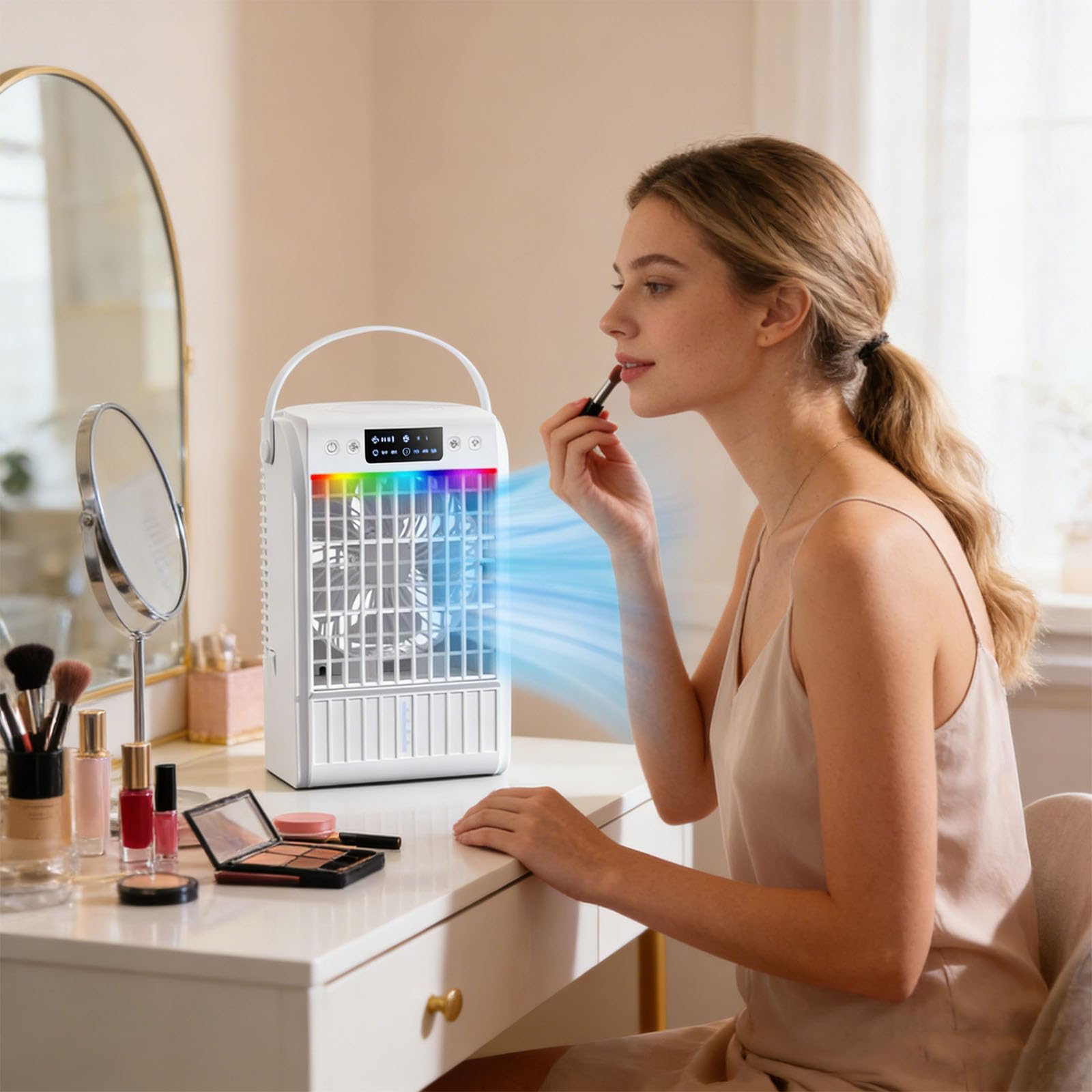 Ventilador portátil de aire acondicionado de escritorio, potente enfriador de aire evaporativo de 1500 ml, enfriador personal silencioso para el hogar, oficinas, dormitorios