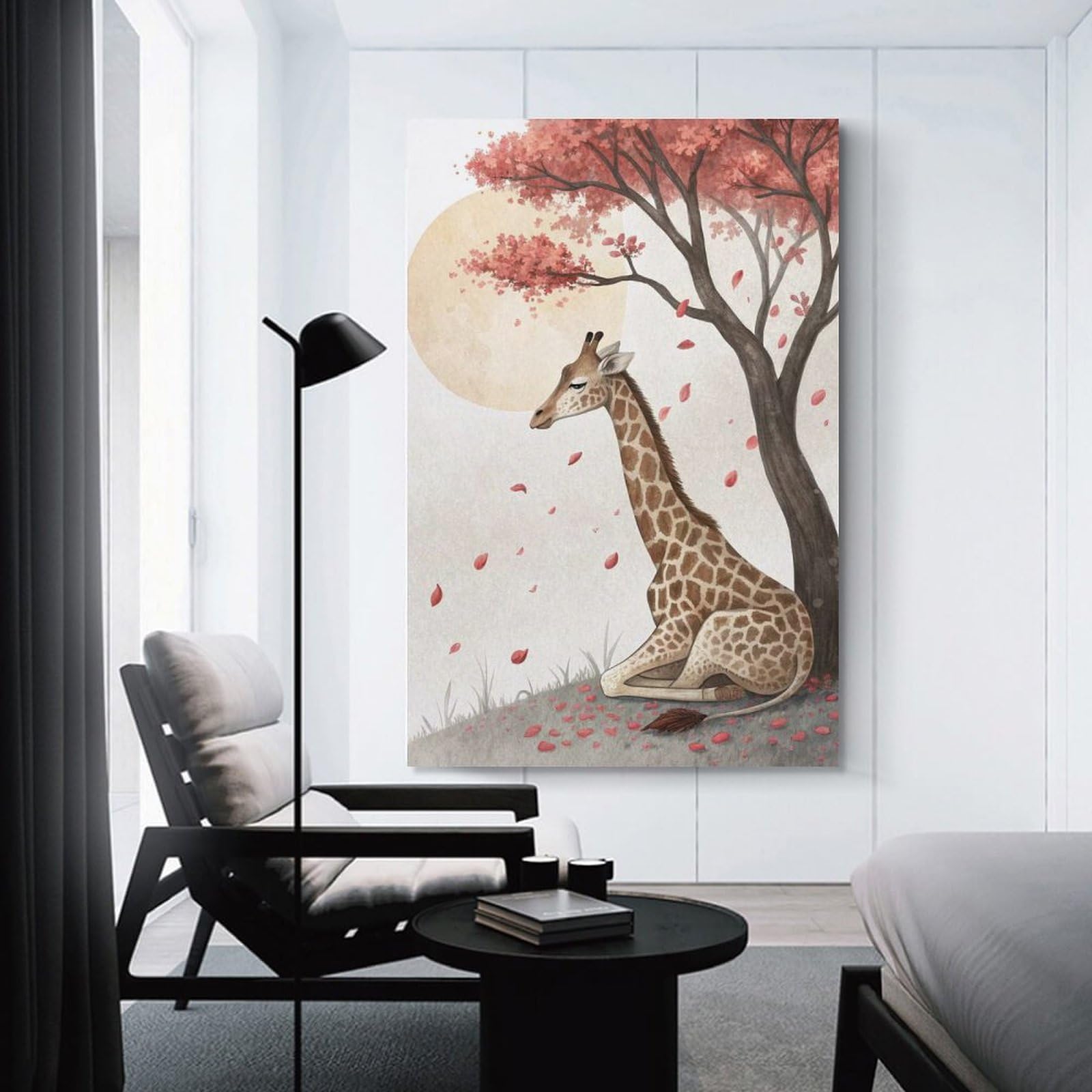 Junmoney Canvas Wall Art Giraffe Under A Blooming Tree, 24x36inch(60x90cm), for Living Room, Lounge Or Sitting Room, Canvas Styling for A Polished Room Look
