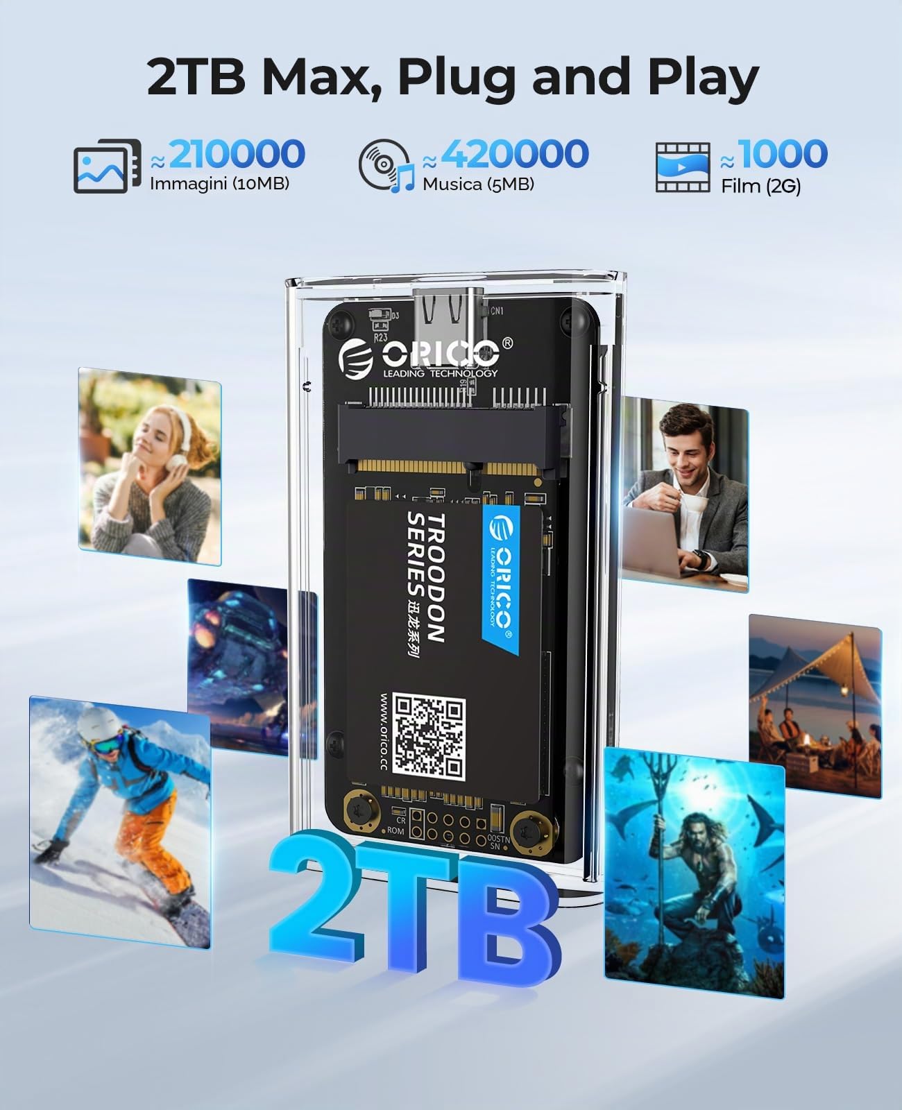 ORICO Adattatore SSD mSATA 5 Gbit/s, [Senza Attrezzi] Custodia da mSATA a USB 3.0 per 3050 SSD, con Cavo da USB, 2 TB Max-TC10