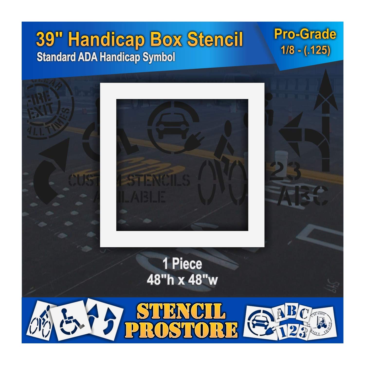 Pavement Stencils - 48 inch Box - Handicap Stencil Background Box - (fits 39" Handicap) - 48" x 48" x 1/8" (128 mil) - Pro-Grade