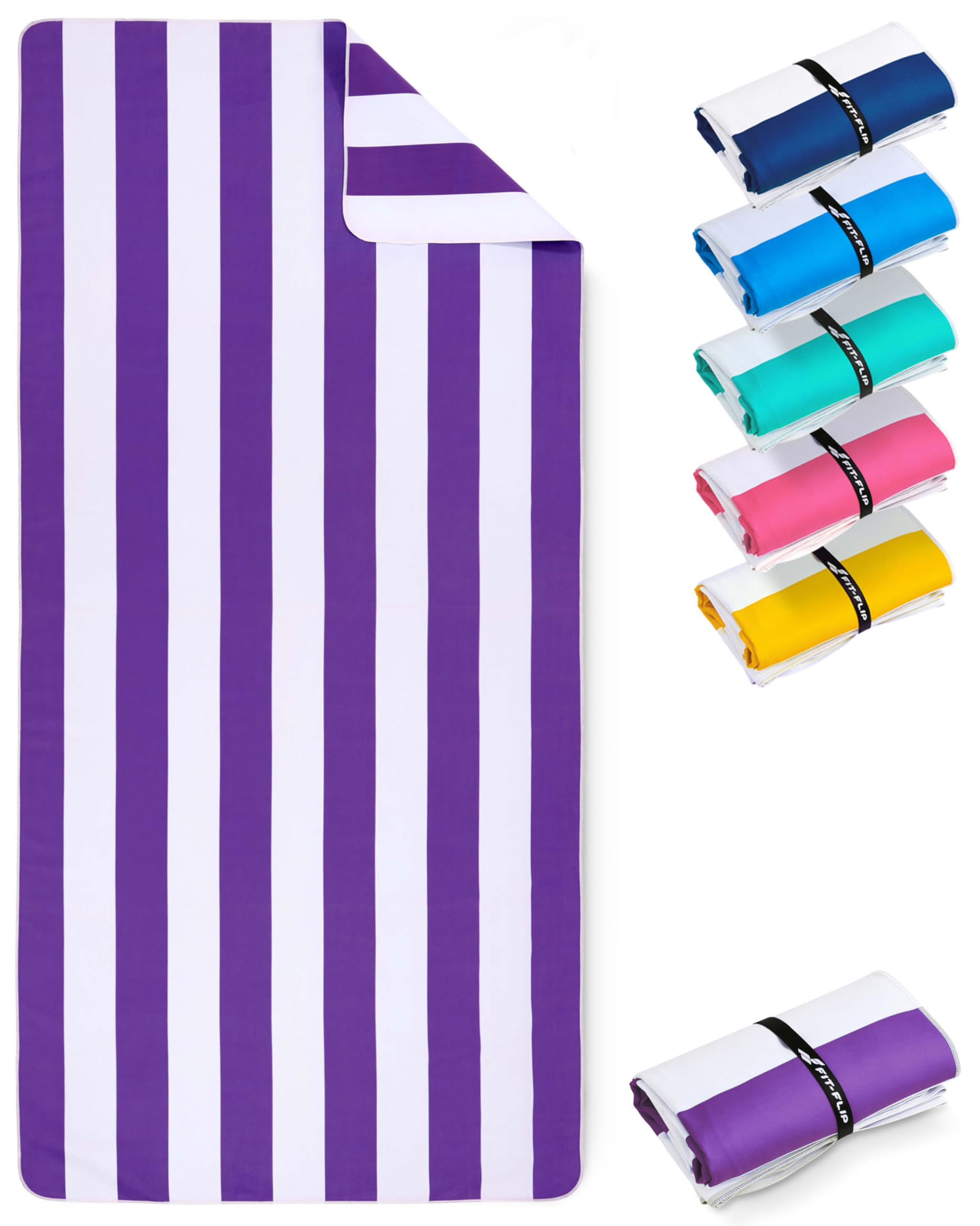 Fit-Flip Telo Mare microfibra – leggero, fine e ad asciugatura rapida – asciugamano microfibra grande – teli antisabbia da spiaggia – 100% riciclato - rigato violetto-bianco 200cmx90cm