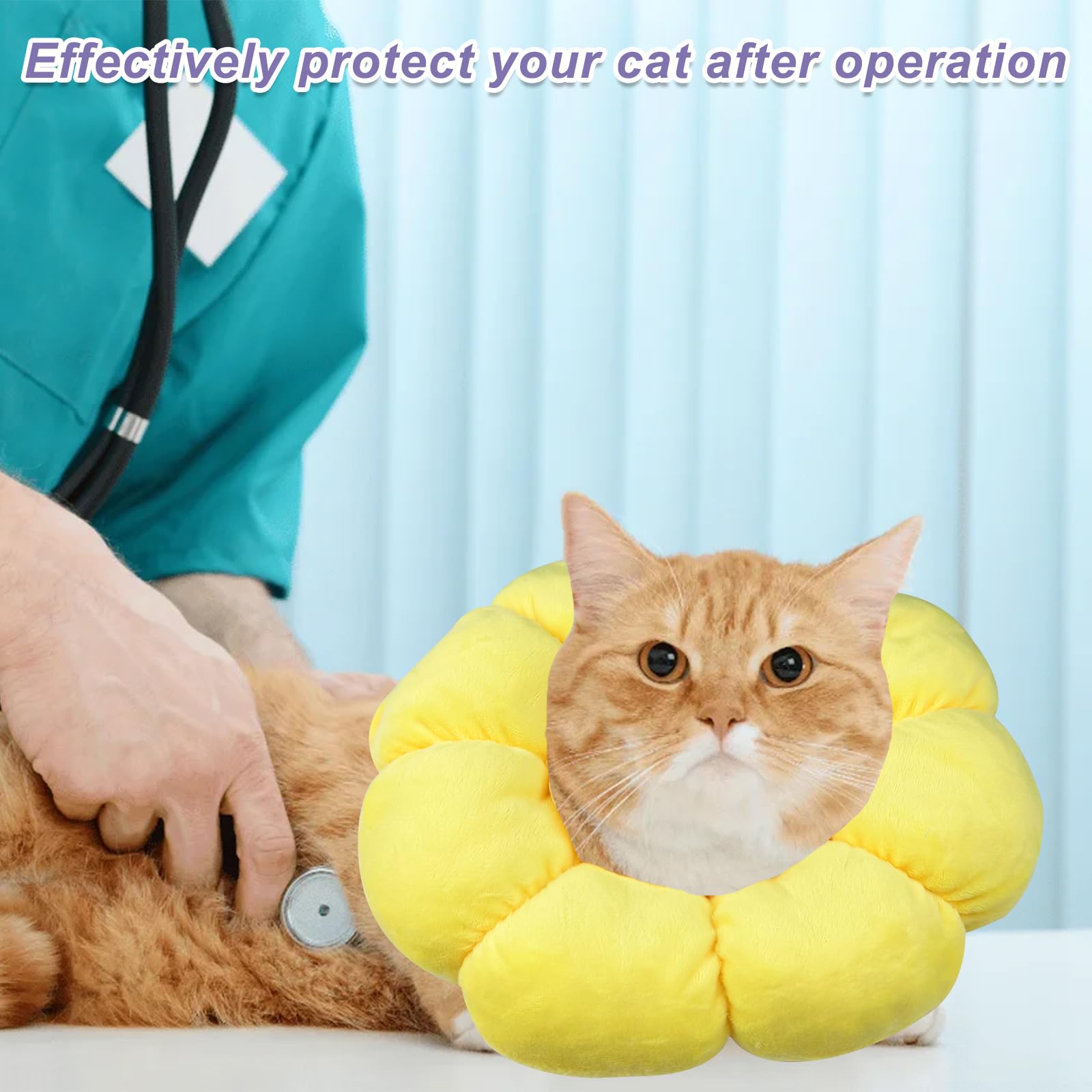 Newpop Collar Isabelino Gato, Collares Protector para Gatos, Collarin Gato de Girasol, Cono Suave del Cuello Mascotas, para Gatitos Perros Pequeños Cicatrización de Heridas Después de una Operación(M)