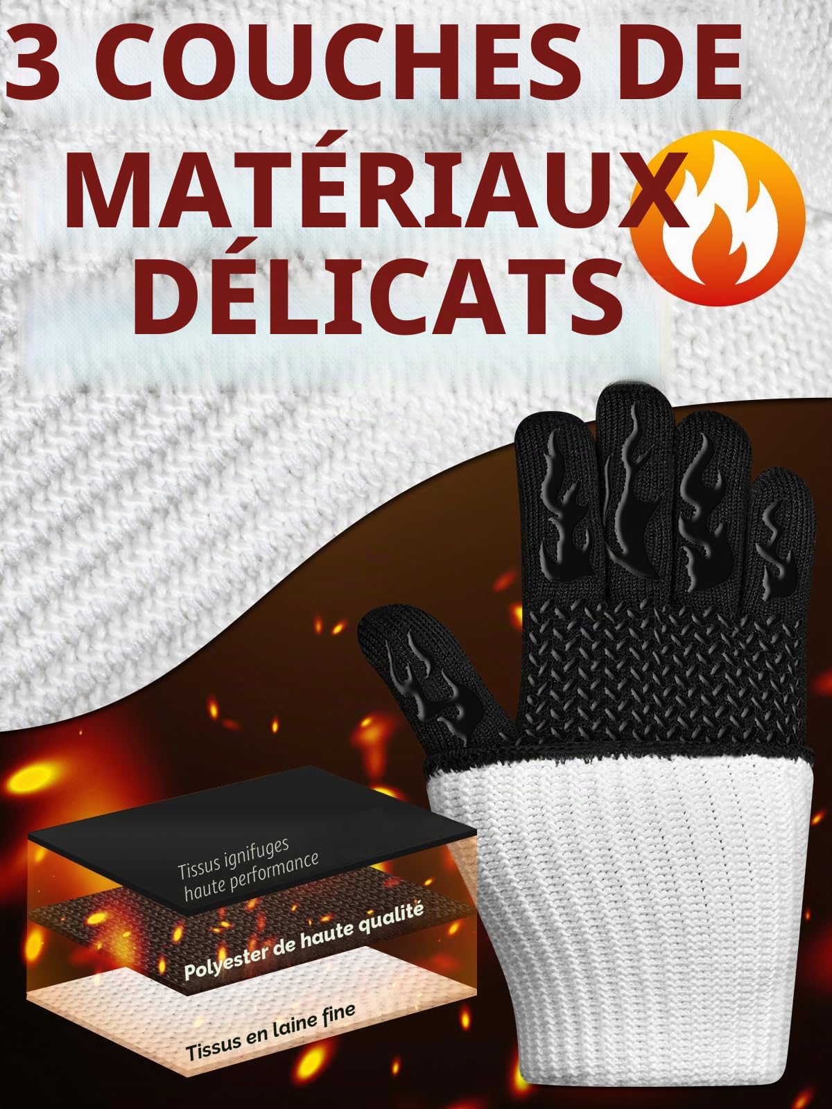 Gants de cuisine résistants à la chaleur jusqu'à 800 °C, antidérapants, noir