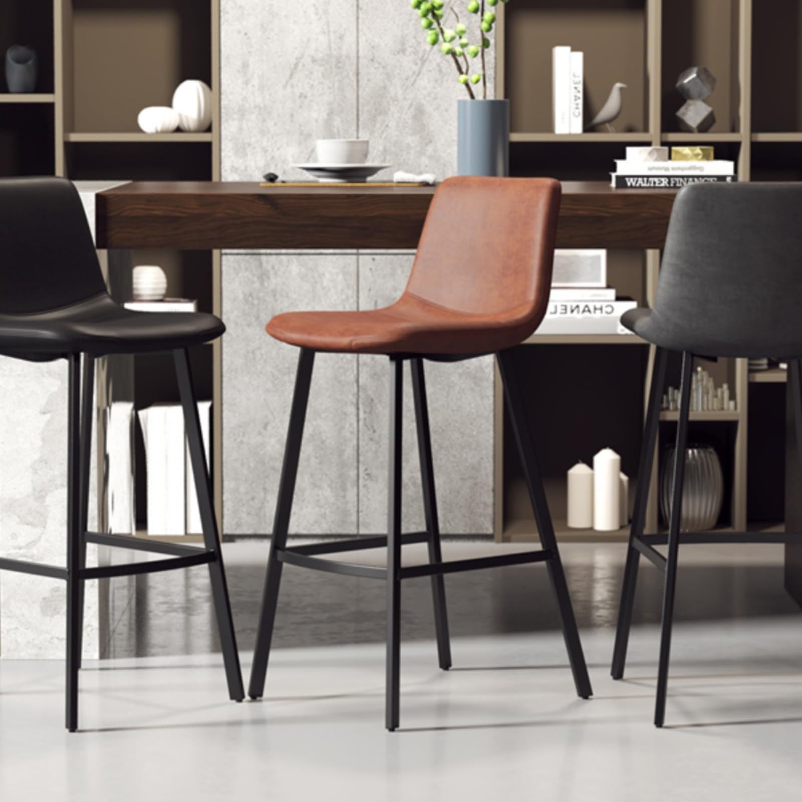 黒い合成皮革バースツール　１脚 黒い合成皮革バースツール 1脚 椅子・チェア