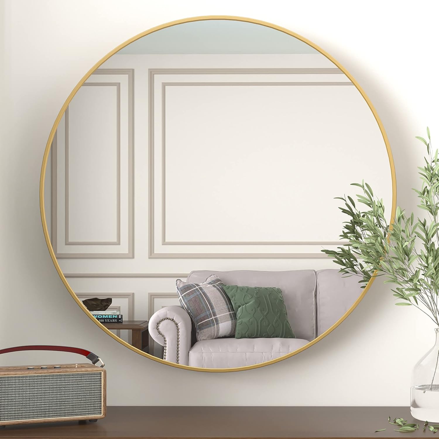 Beauty4U 24" Wall Circle Mirror for Bathroom, Gold Round Mirror for Wall, 24 inch Hanging Round Mirror for Living Room, Vanity, Bedroom Gold 24 inch