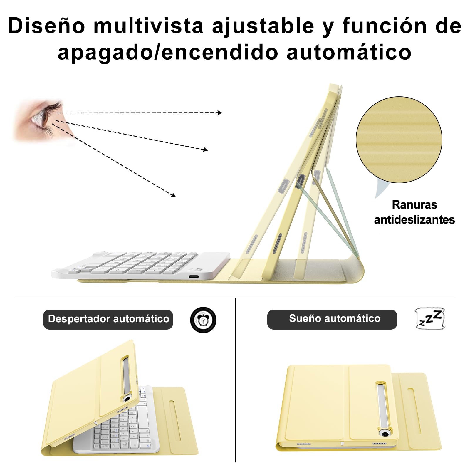 IVEOPPE Funda Teclado Samsung Galaxy Tab S10 FE 2025/S9 FE 10.9"/S9 11" 2023, Teclado Bluetooth Magnéticamente Desmontable QWERTY Español Ñ para Galaxy Tab S10 FE/S9 FE 10.9"/S9 11" 2023, Amarillo
