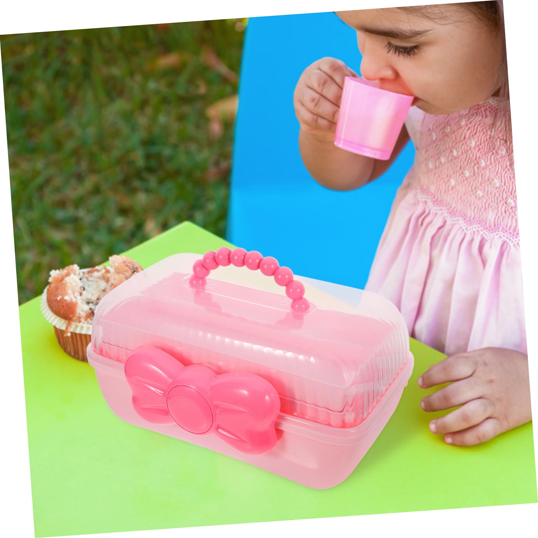 Tragbare Aufbewahrungsbox für Haaraccessoires mit Drei Ebenen, Rosa, Pp