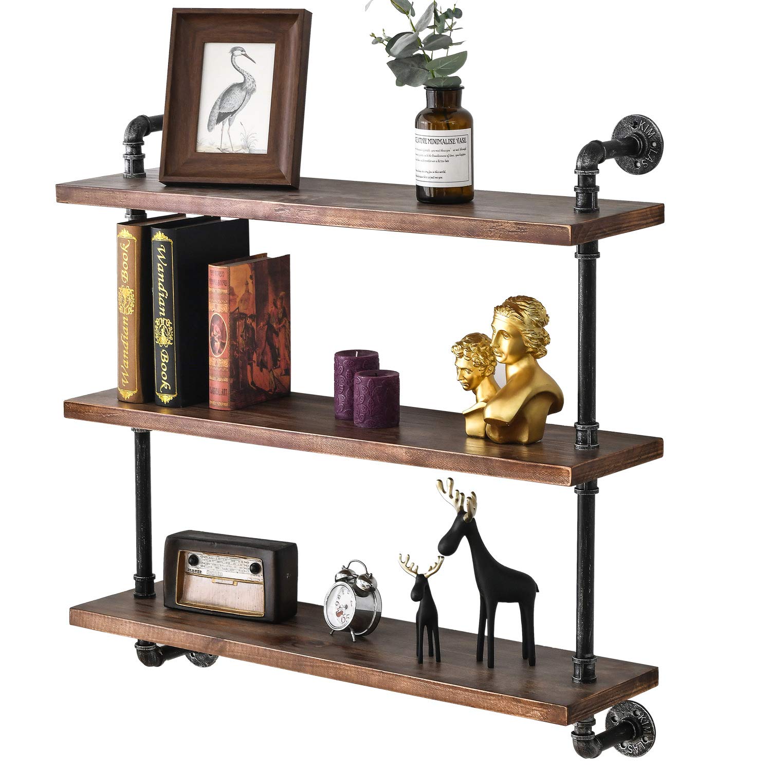 Buy Industrial Pipe Shelving Rustic Wood Floating Shelves 3 Tiers Modern Wall Bookshelf(Black,32