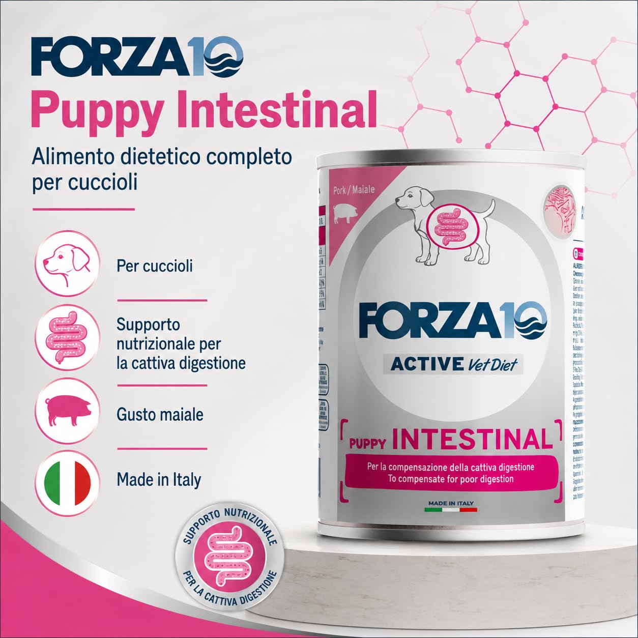 Intestinal Puppy Maiale – Forza10 Diet Cibo Umido per Cani Cuccioli di tutte le Taglie e Razze, Cattiva Digestione,12 Lattine x 400g, Alimento Completo.