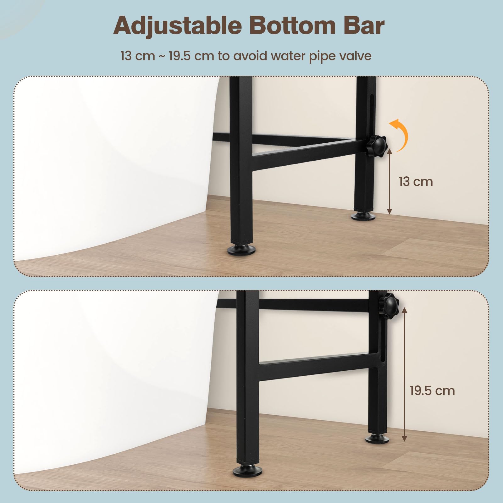 LIFEZEAL Mueble sobre indoro, Estante de 3 Niveles con 4 Ganchos, Mueble de almacenaje de baño, Estilo Industrial, Dispositivo antivuelco (Marrón)