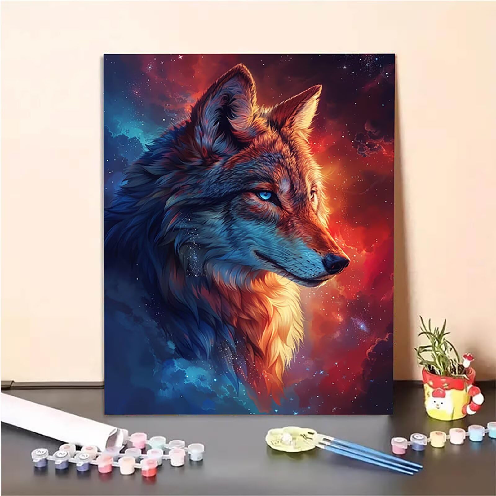 Kit Peinture Loup Adulte Toile 30x20cm Kit Peinture Par Numéros M-124 Motif Loup - Toile 30x20 Cm, Peintures Acryliques - Loisir Créatif Adulte Activité Créative Détente