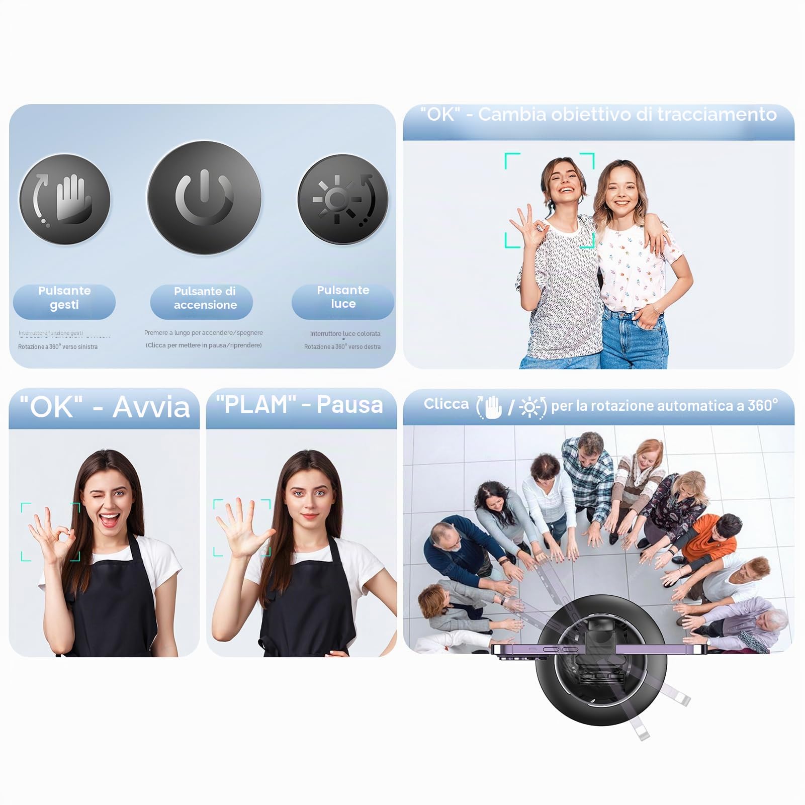 Andoer 360 ° Auto Face Tracking Gimbal con Morsetto Telefonico per Vlog e Live Streaming